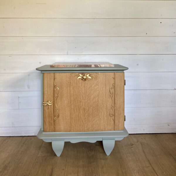Chevet Art déco bois brut et vert de gris – Image 2