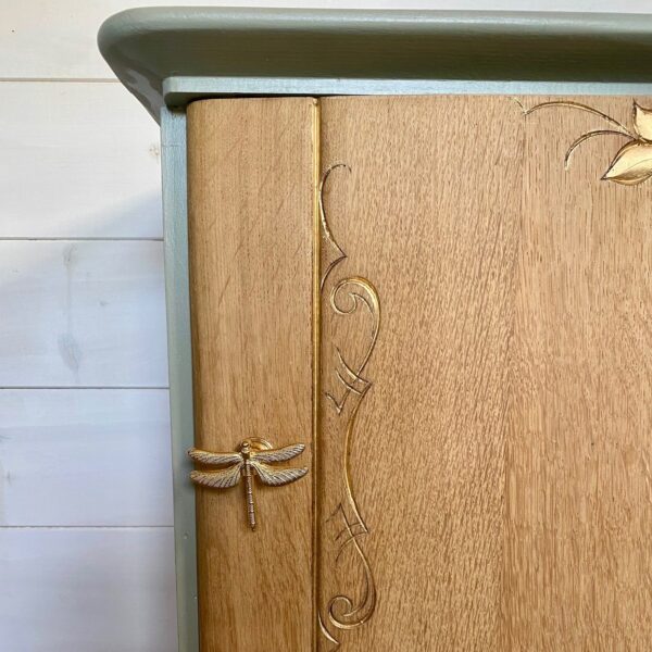 Chevet Art déco bois brut et vert de gris – Image 3