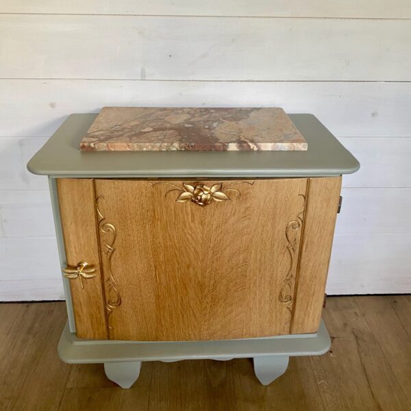 Chevet Art déco bois brut et vert de gris – Image 4