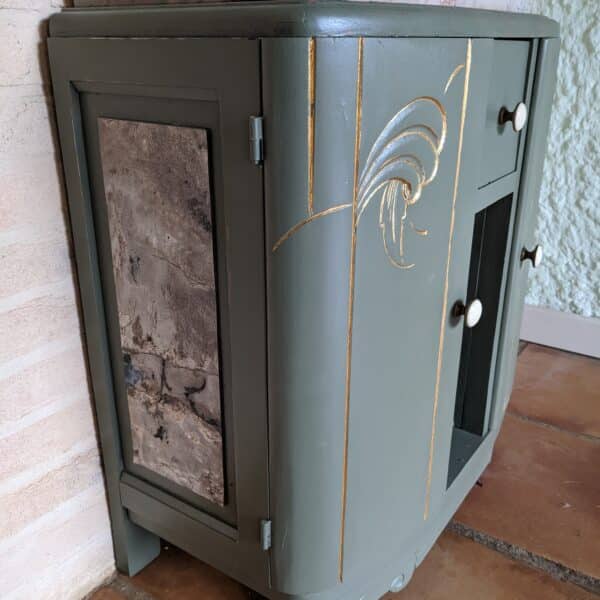 Bahut bas Art déco, vert kaki – Image 3