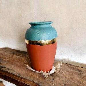 Vase Terracotta et vert saulaie avec un liseré en feuille d’or