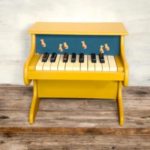 Piano en bois pour enfant relooké jaune, tissu renard - By Léo