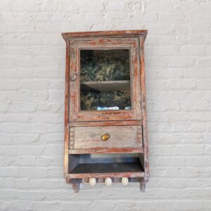 Vitrine murale vitrée en bois massif gris effet vieilli