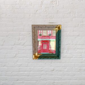 Petit cadre vert et gris avec liseré en feuille d’or