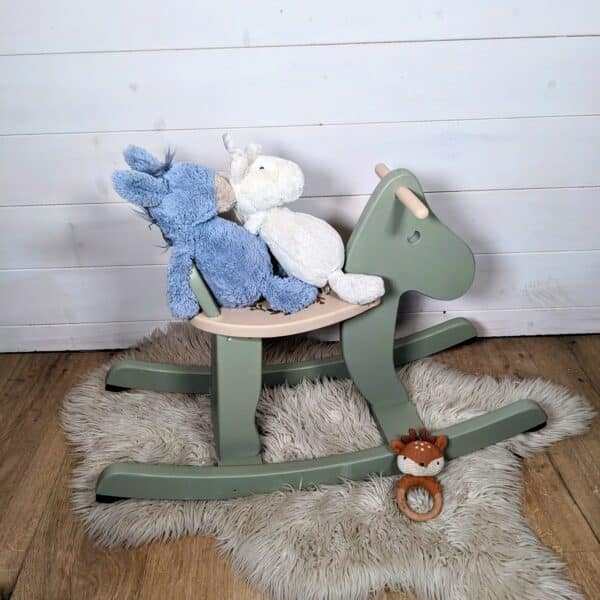 Cheval à bascule en bois vert et beige – Image 5