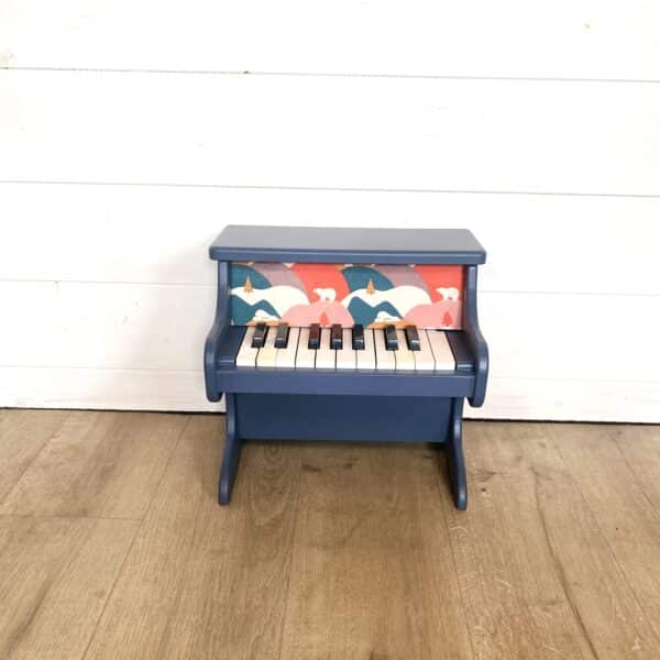 Petit piano bleu marine et tissu Ours – Image 2
