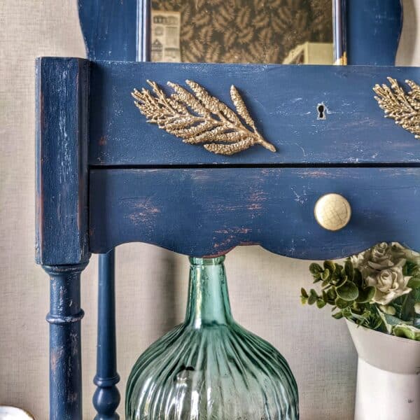 Coiffeuse en bois années 20 bleue nuit – Image 4