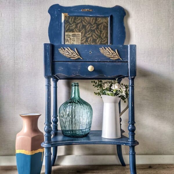 Coiffeuse en bois années 20 bleue nuit – Image 3