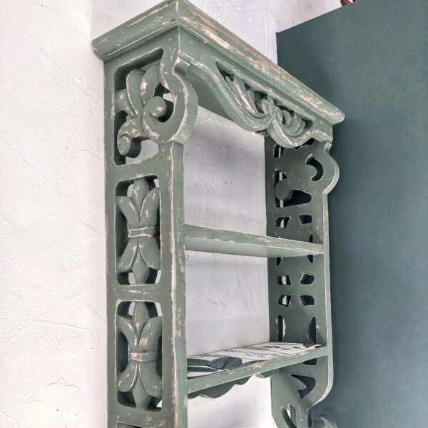 Étagère murale en bois vert doux effet vieilli – Image 6