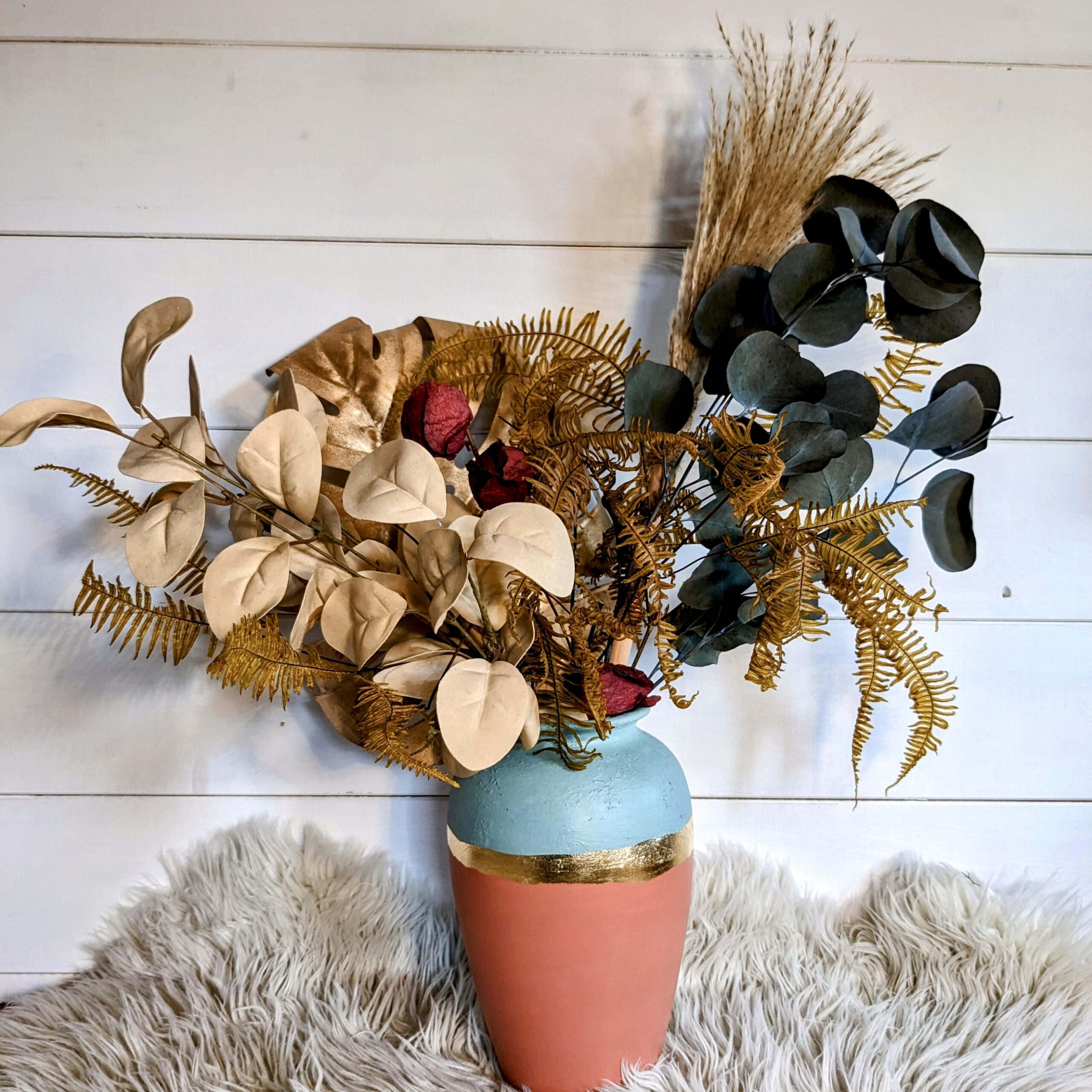 Vase Terracotta et vert saulaie avec un liseré en feuille d’or – Image 2