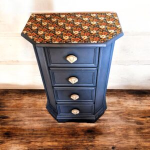 Chiffonnier bleu nuit et tissu années 70