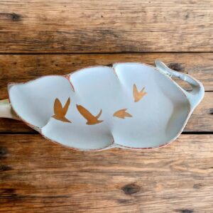 Vide-poche en bois vert de gris oiseaux