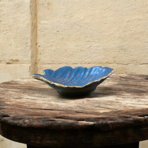 Vide-poche feuille gris bleu, cire dorée