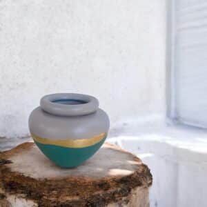 Vase rond vert et gris