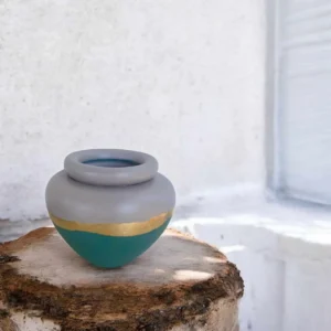 Vase rond vert et gris