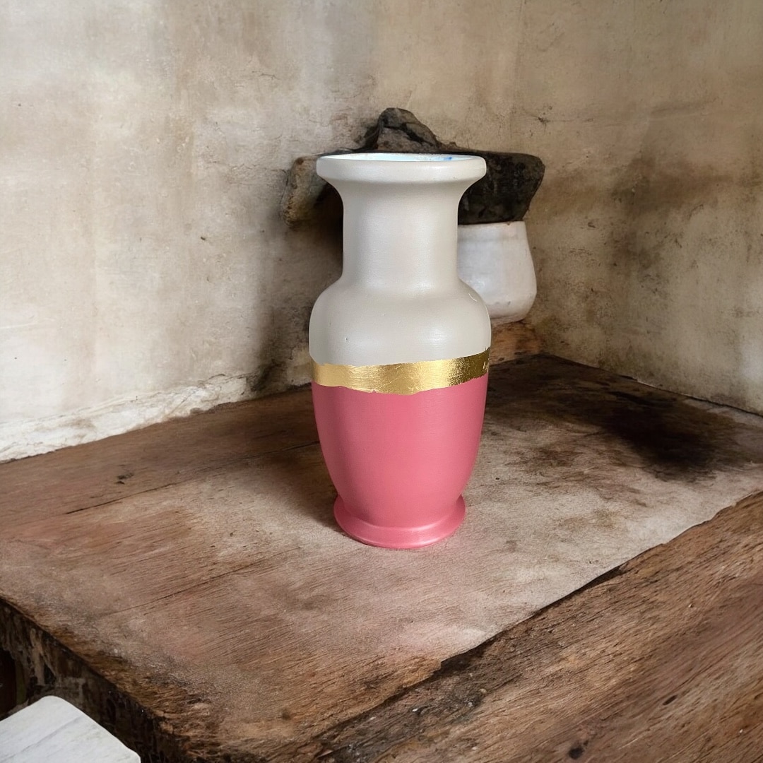 Grand vase rose et beige
