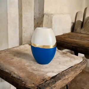 Vase bleu et blanc - Finition feuille d'or