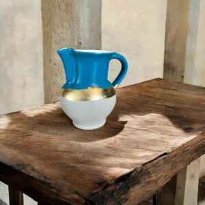 Petit pichet bleu canard et beige