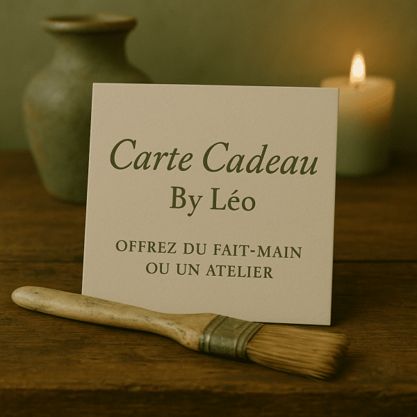 bon cadeau posé sur une table avec un pinceau