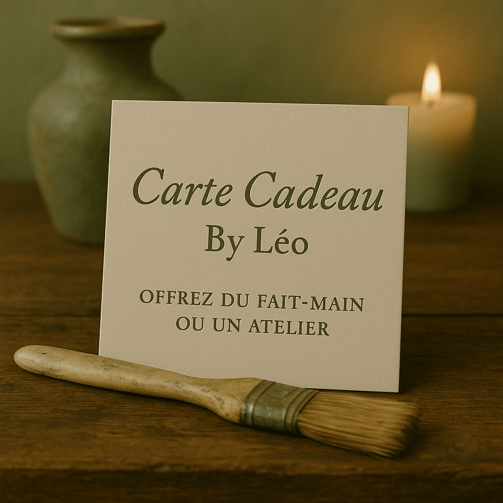 bon cadeau posé sur une table avec un pinceau