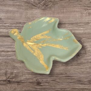 Coupelle décorative verte feuille et dorée