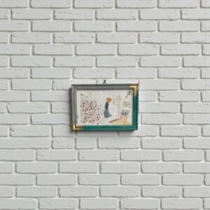 Petit cadre décoratif relooké vert émeraude et gris avec feuille d’or – Pièce unique