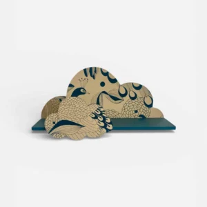 Étagère murale bleu canard, motif paon stylisé - By Léo