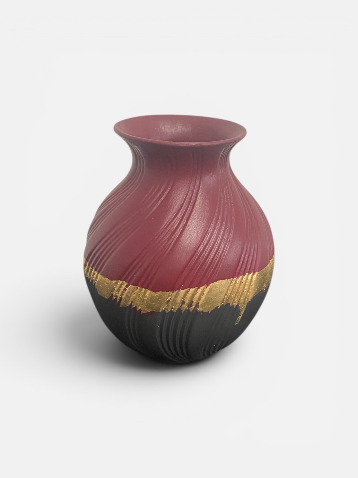 Vase strié relooké raisin et noir — feuille d'or — Pièce unique – Image 3