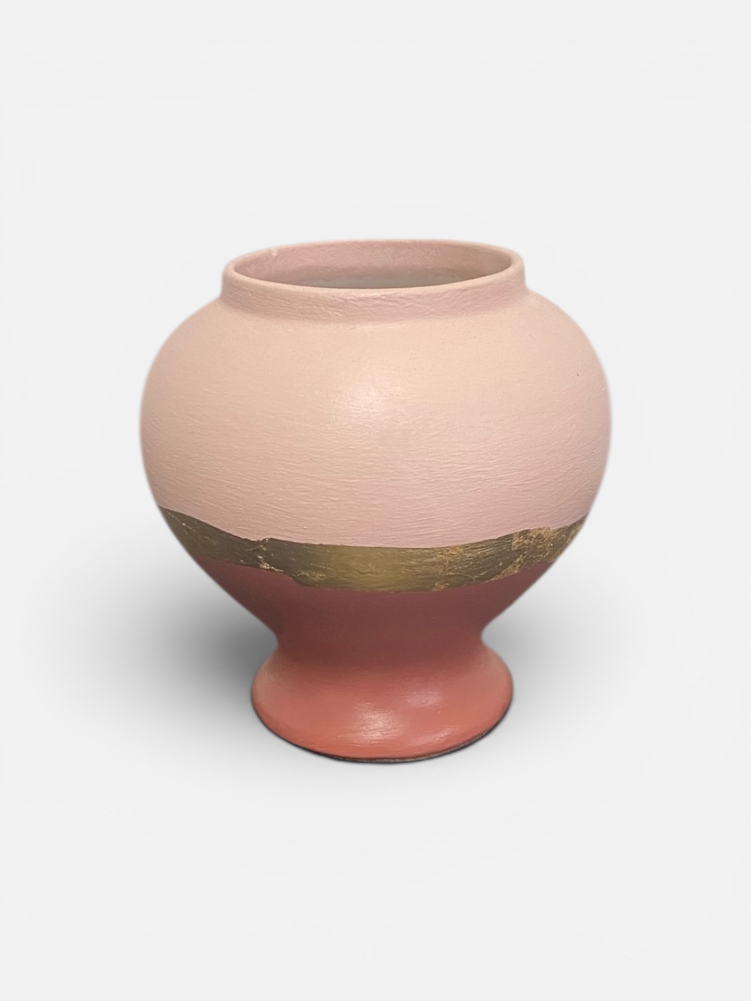 Vase sur pied relooké rose poudré et terracotta — feuille d'or — Pièce unique – Image 2