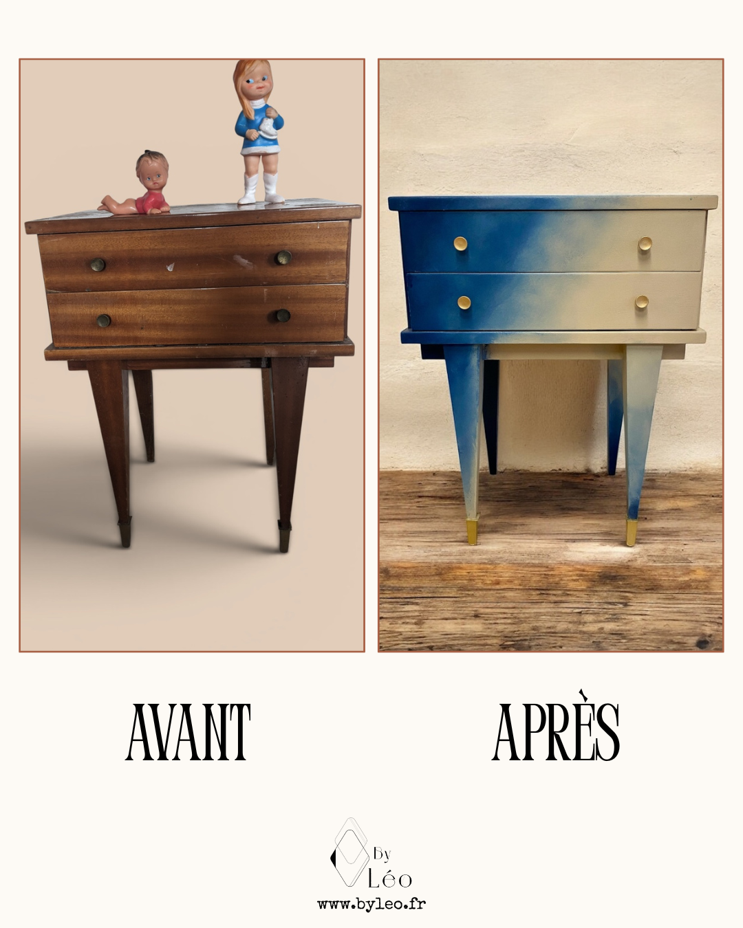Table de chevet avant/après relooking