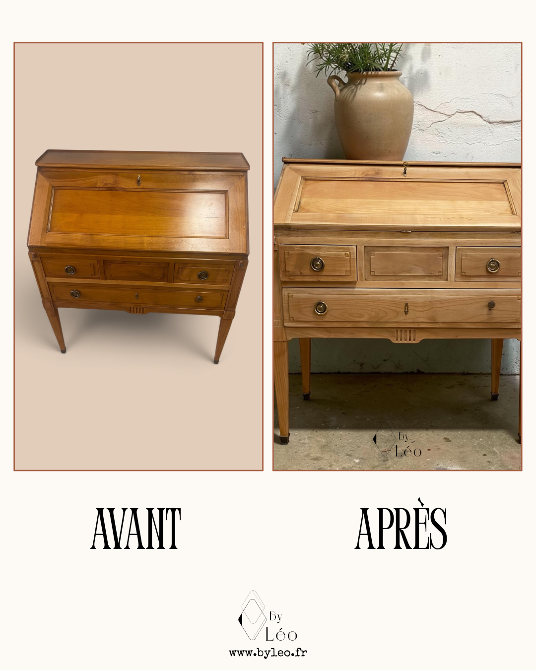 Bureau secrétaire relooké par By Léo, avant et après